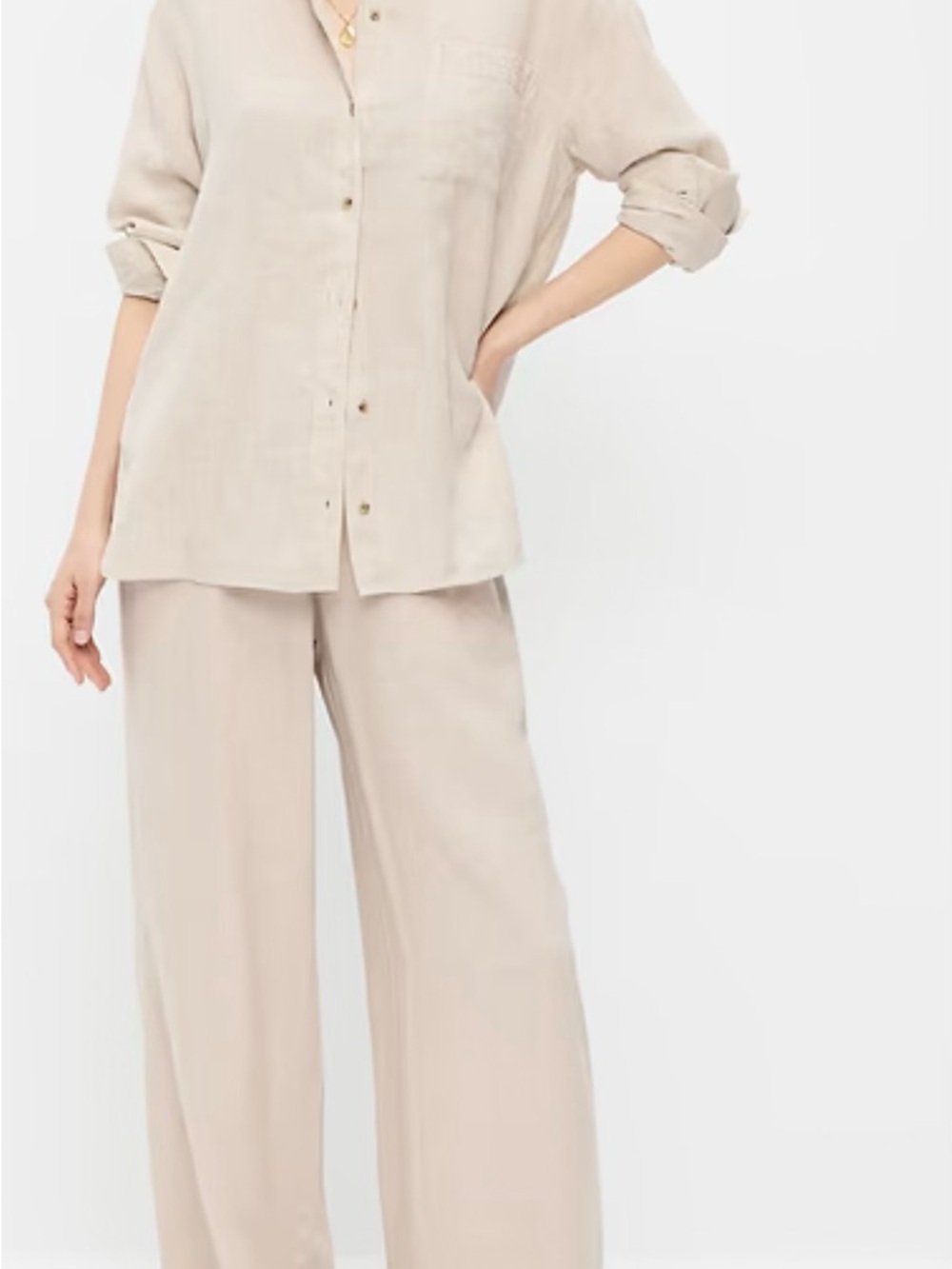 Old Navy Women's Wide-Leg Linen-Blend Pants in Light Beige.   Sz L.       Bx3